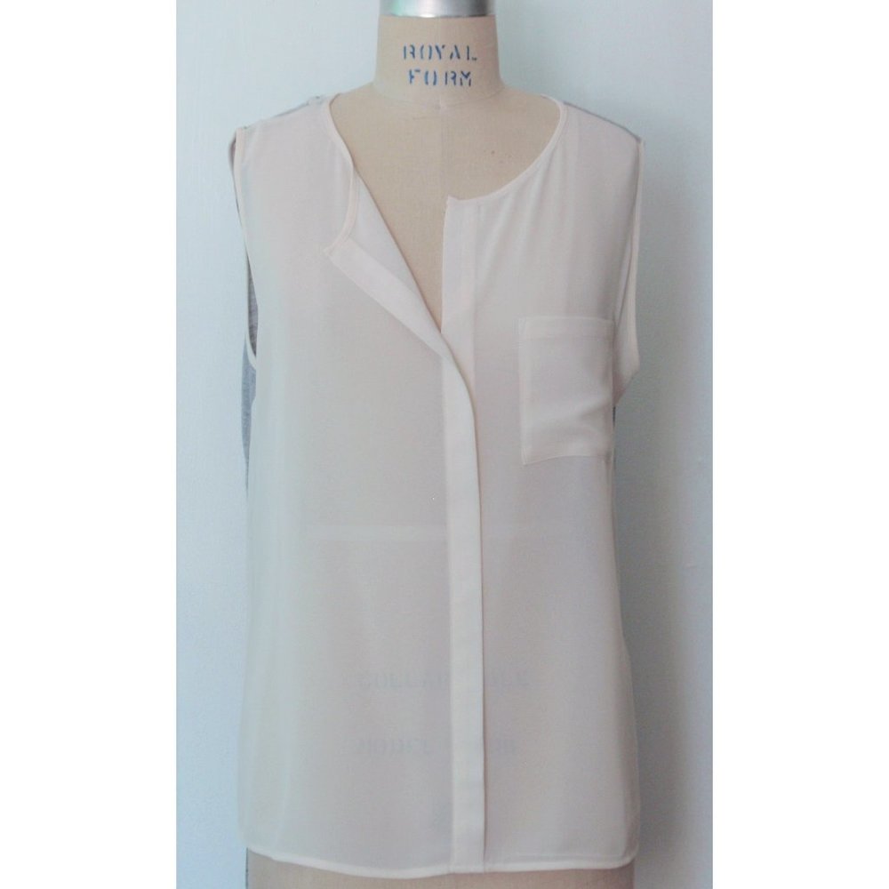 FOREVER 21 IVORY GRAY CHIFFON KNIT TANK L